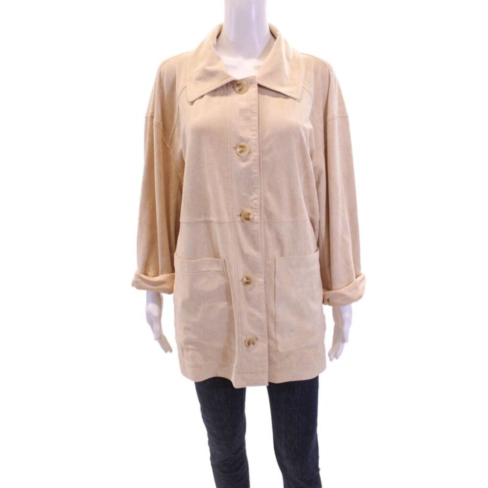 Avec Les Filles Womens Four Buttoned Two Pocket Lightweight Coat Beige S
